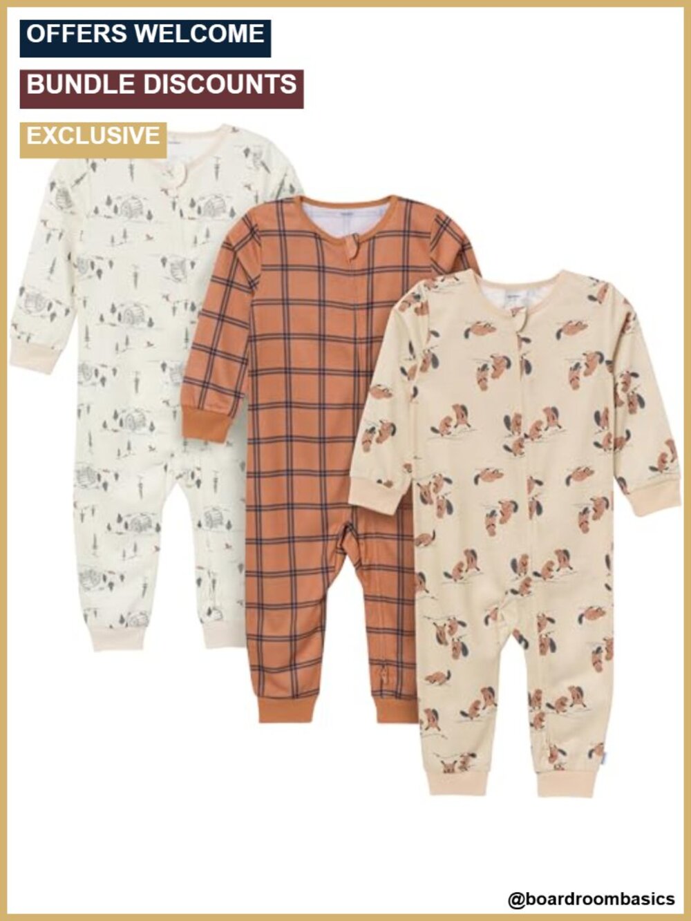 Toddler Boys Footless Pajamas 3-Pack Loose Fit Two-Way Zip Sleepers